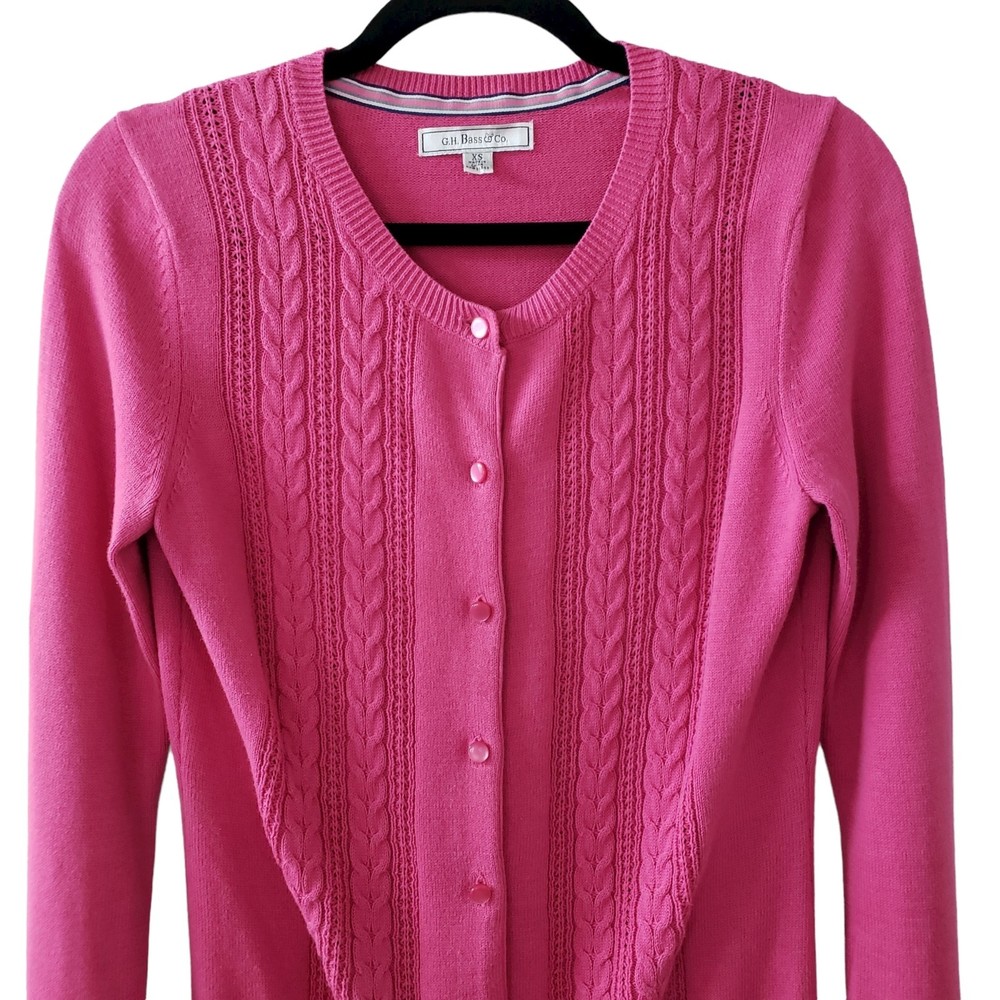 G.H. Bass & Co. Vintage? Pink Cable Knit Long Sleeve Cardigan Sweater, Sz XS
